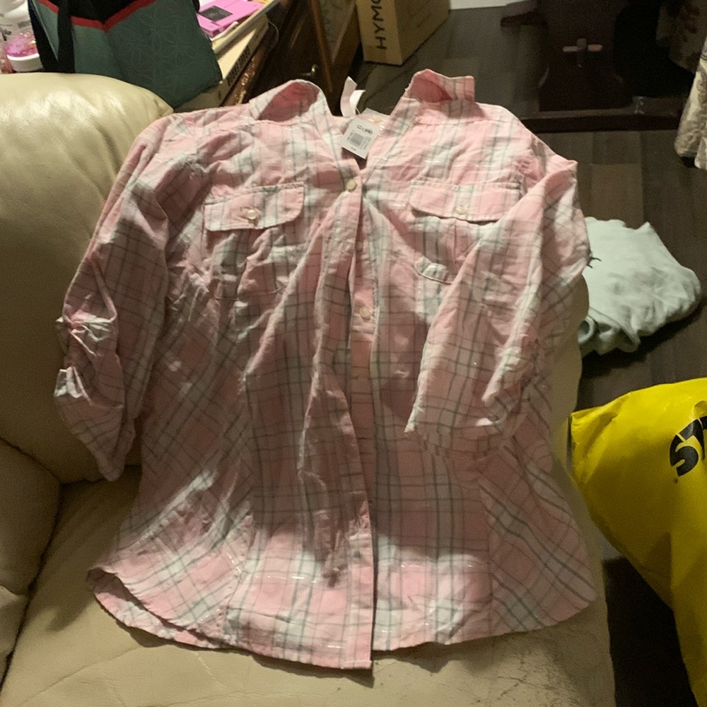 Cute pink striped button up top